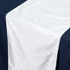 White Scuba Table Runner with Rhinestone Accents - 12"x108" Wrinkle-Free Table Linen