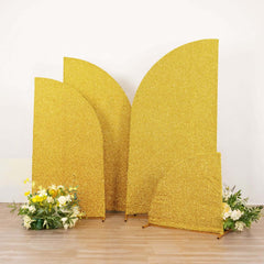 Set of 4 Gold Chiara Wedding Arch Covers Shimmer Tinsel Finish, Fitted Covers For Half Moon Backdrop Stands - 2.5ft, 5ft, 6ft, 7ft