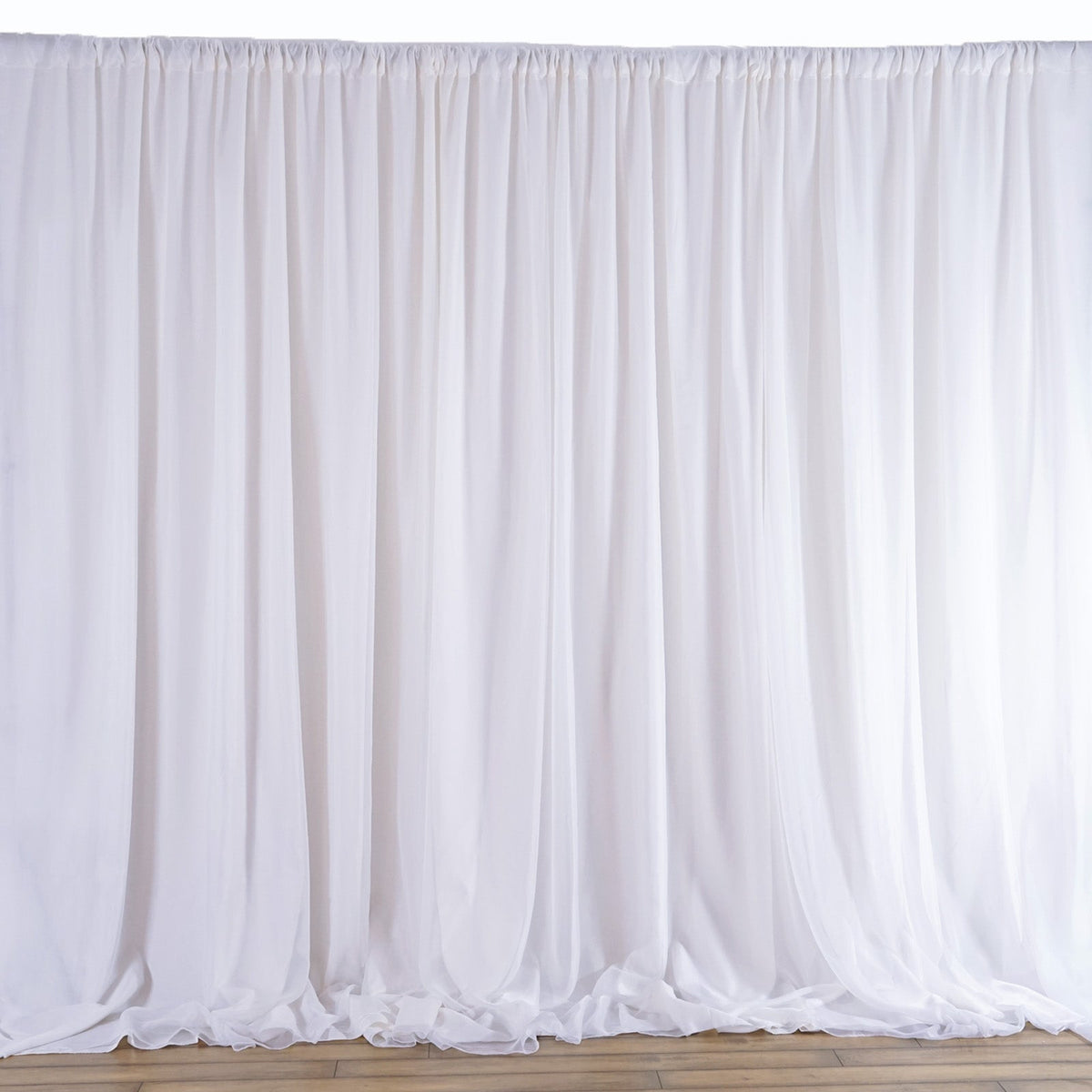 White Chiffon Polyester Event Curtain Drapes, Dual Layer Divider Backdrop Event Panel with Rod Pockets - 20ftx8ft