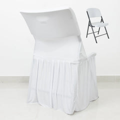 White Spandex Pleated Lifetime Folding Chair Cover – Stretch Slipcover with Floor-Length Skirt, Also Fits Standard Chairs