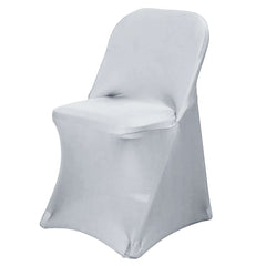 Stretch Spandex Chair Cover Silver for Folding Chairs - Reusable & Wrinkle-Resistant 160GSM Fitted Slipcover